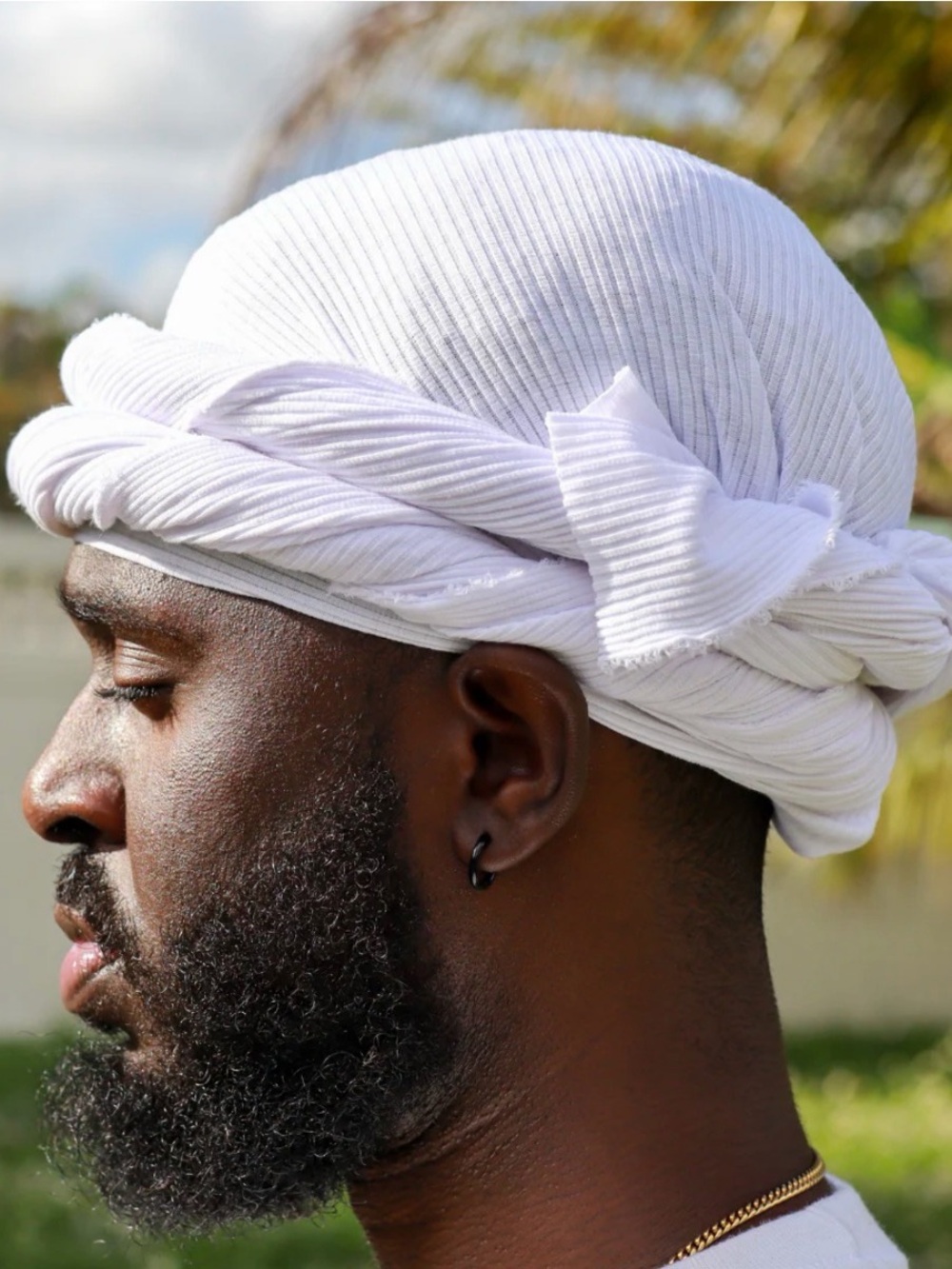 White Ribbed Male Halo Turban 84x20 length